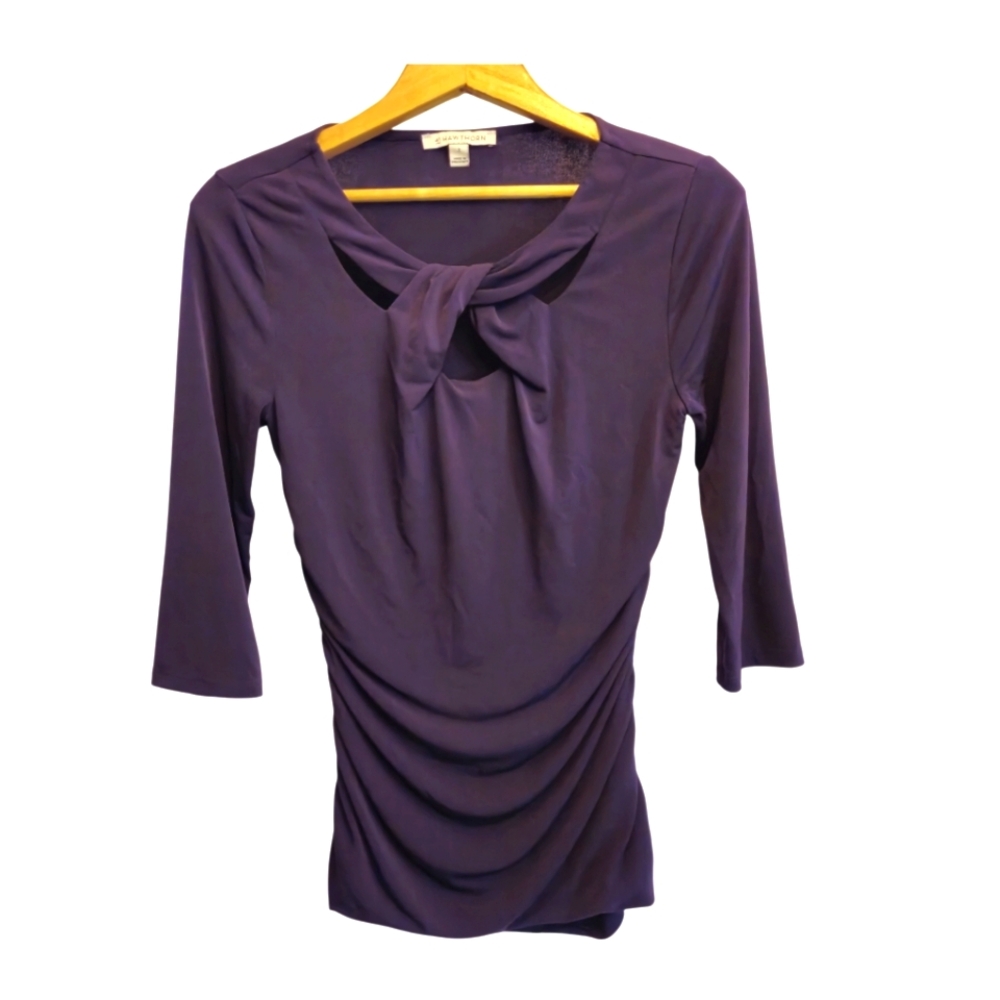 41 HAWTHORN Ruched Twist Cutout Long‎ Sleeve Top With Tummy Panel Purple Small